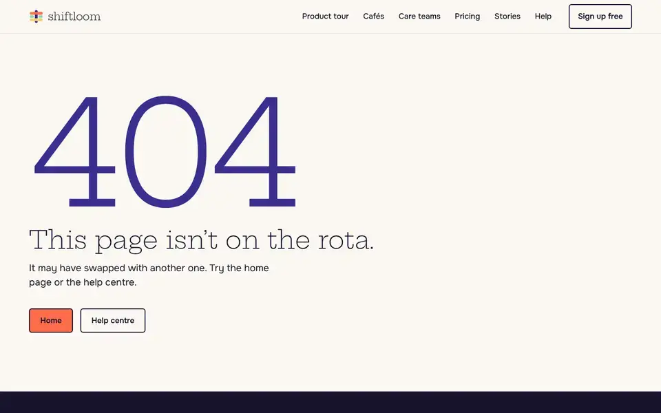 Shiftloom, Seite „404“, erster Bildschirm