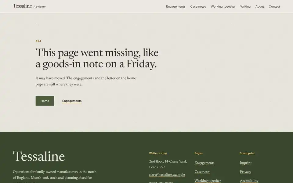 Tessaline, page "Not found", first screen