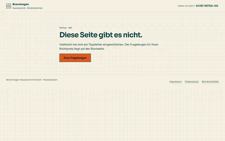 Brennhagen, Seite „404“, erster Bildschirm