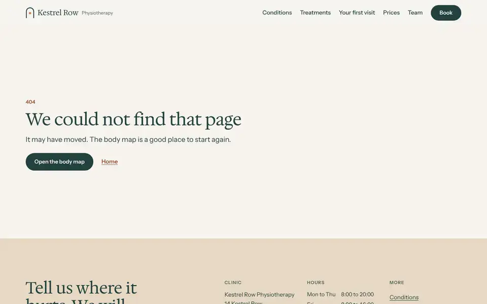 Kestrel Row, page "404", first screen