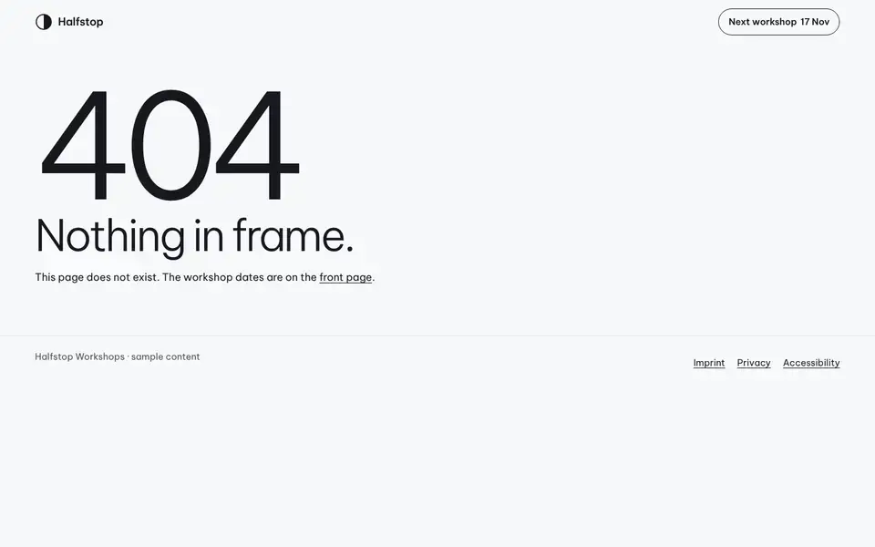 Halfstop, Seite „404“, erster Bildschirm
