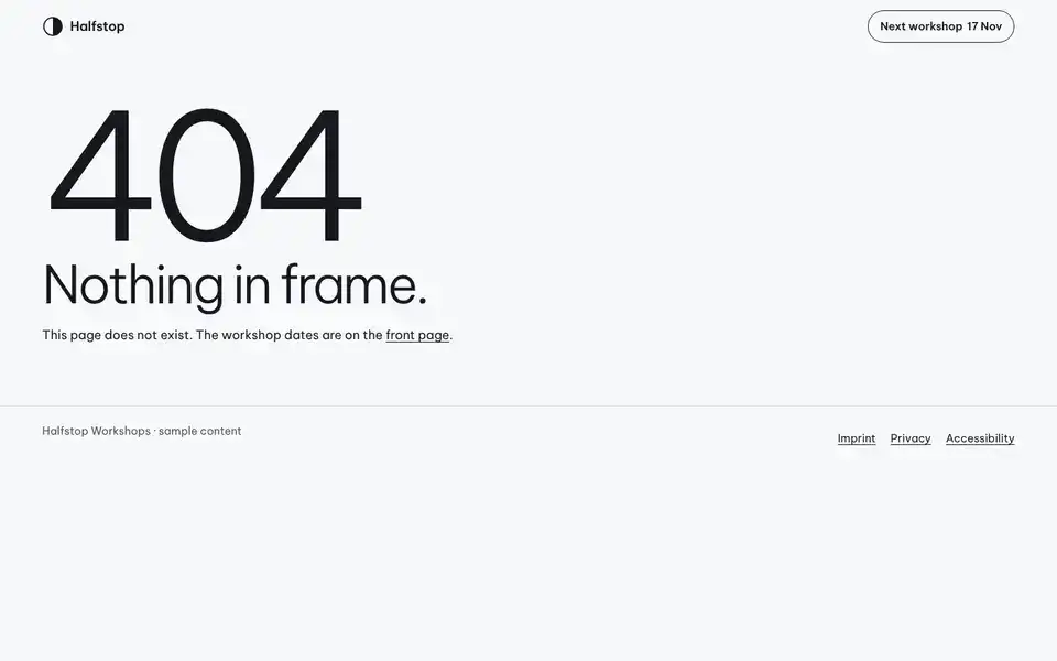 Halfstop, page "404", first screen