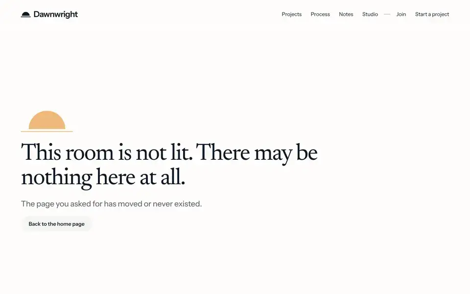 Dawnwright, Seite „Not found“, erster Bildschirm