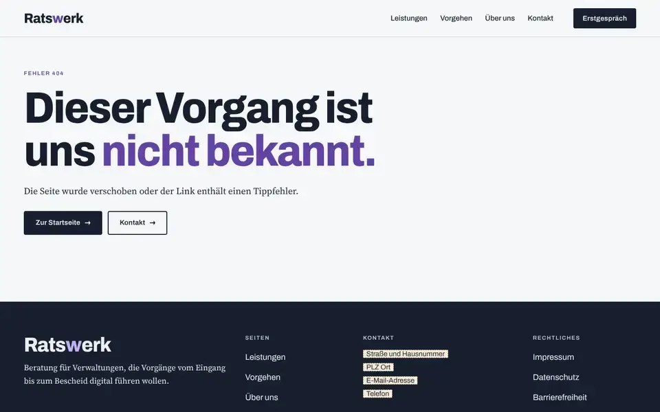 Ratswerk, Seite „404“, erster Bildschirm