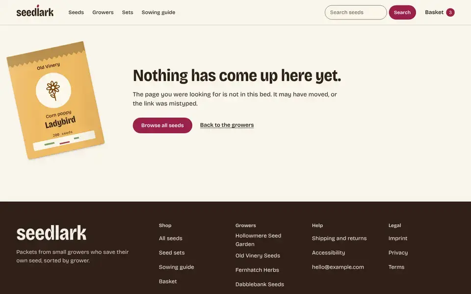 Seedlark, page "404", first screen