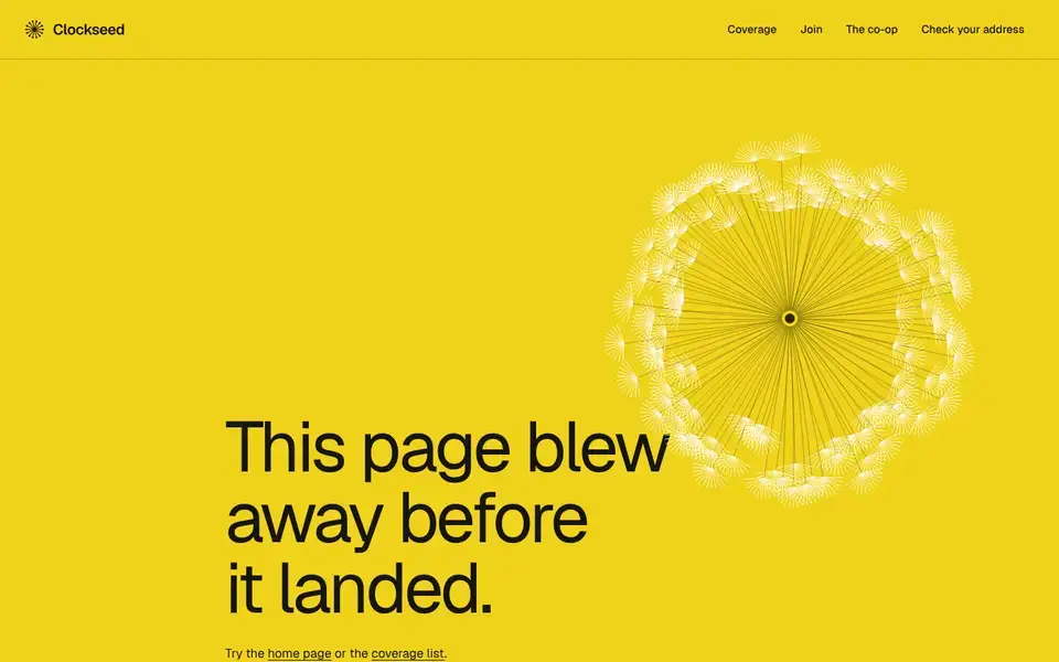 Clockseed, Seite „Page not found“, erster Bildschirm