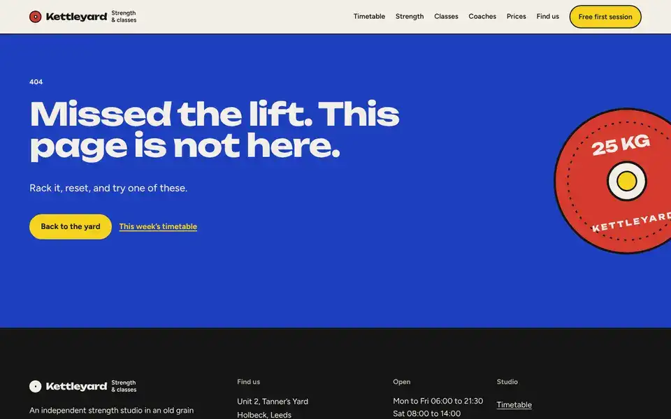 Kettleyard, page "Not found", first screen
