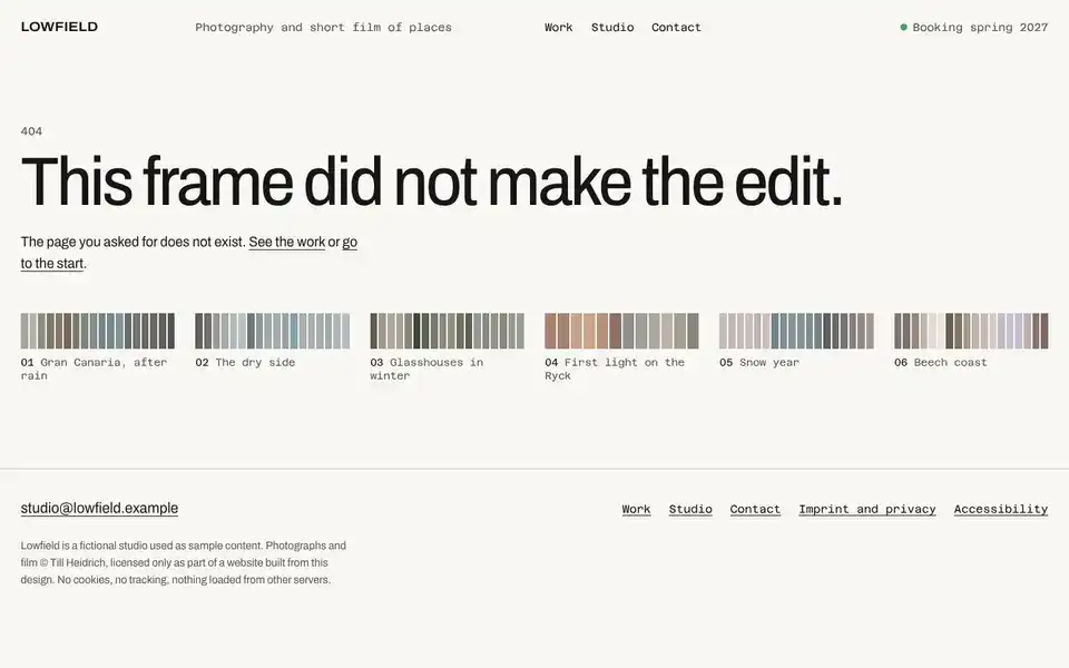 Lowfield, page "404", first screen