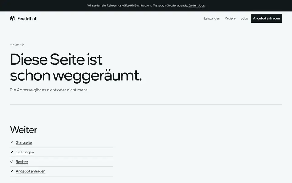 Feudelhof, Seite „Seite nicht gefunden“, erster Bildschirm