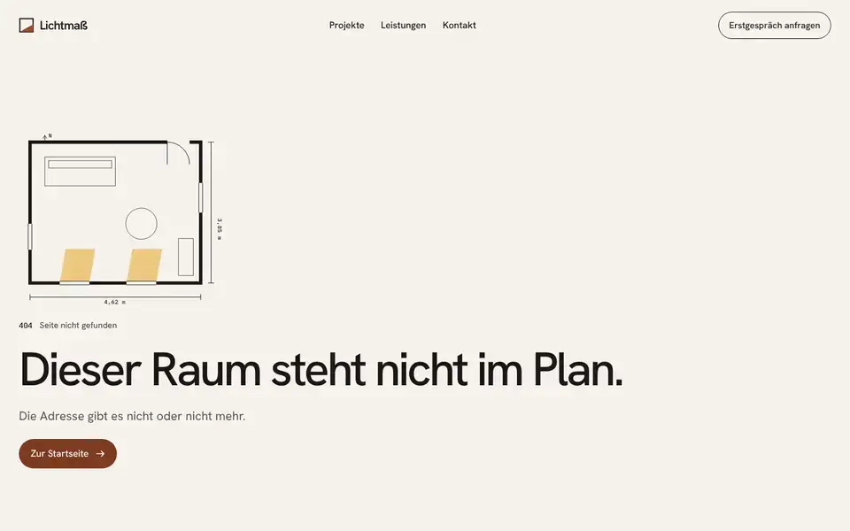Lichtmaß, page "Seite nicht gefunden", first screen