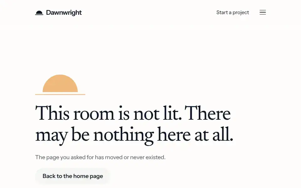 Dawnwright, page "Not found", first screen