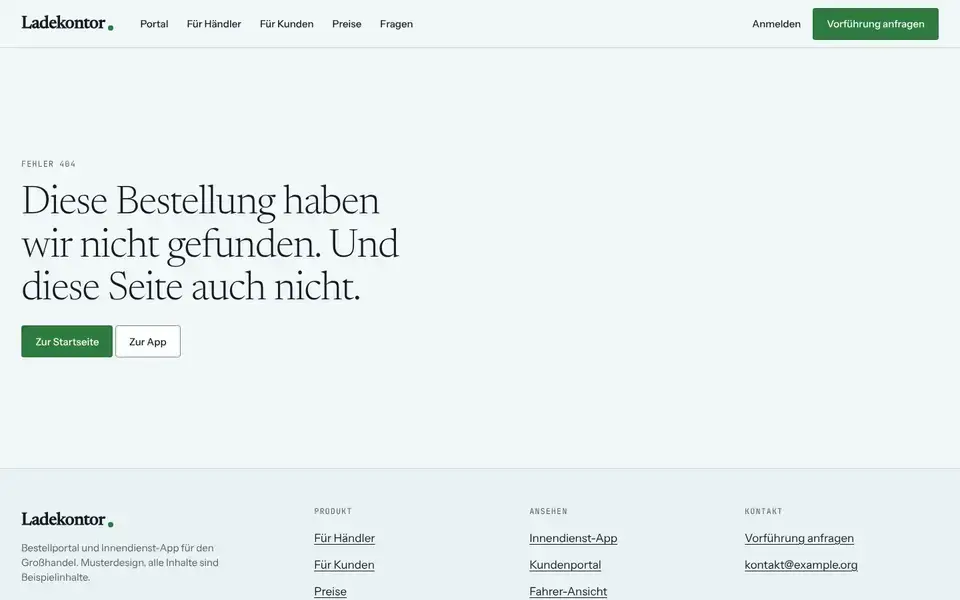Ladekontor, Seite „404“, erster Bildschirm