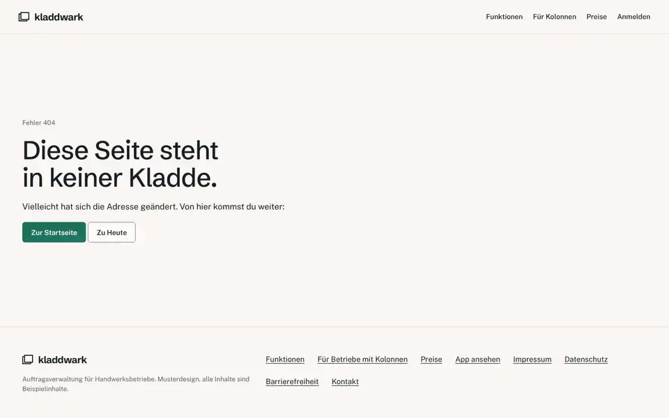 Kladdwark, page "404", first screen