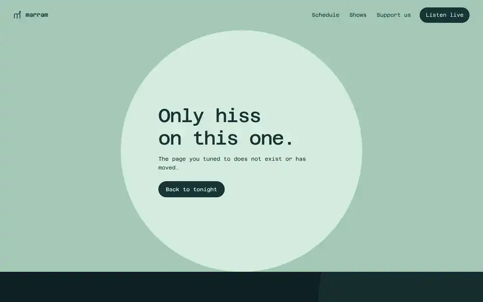 Marram Radio, page "Page not found", first screen