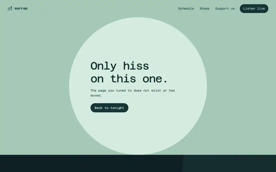Marram Radio, Seite „Page not found“, erster Bildschirm