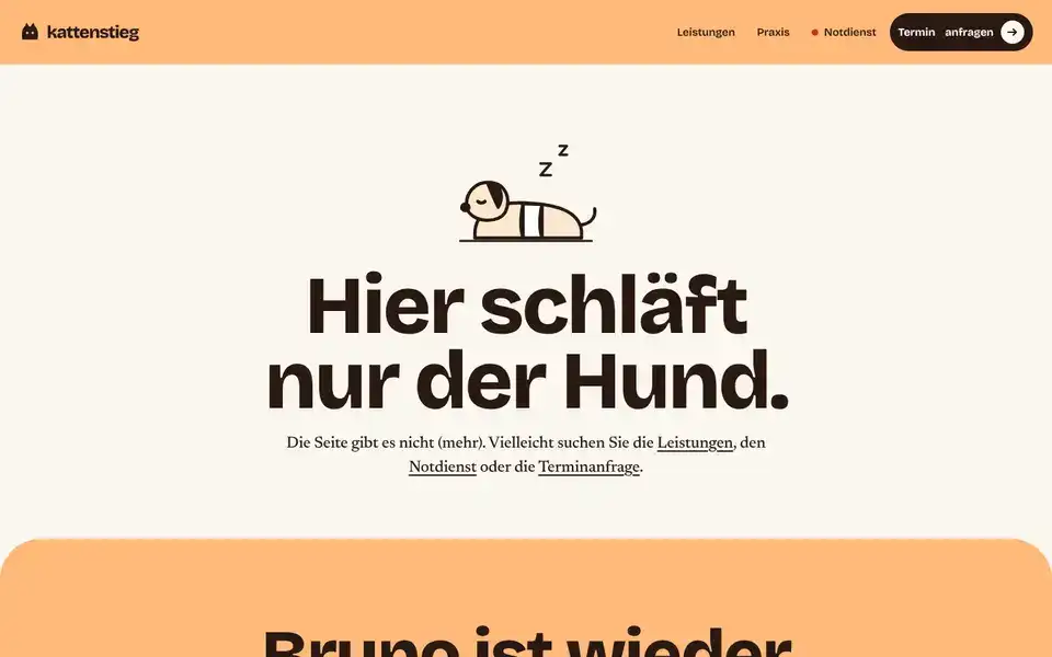 Kattenstieg, page "Seite nicht gefunden", first screen