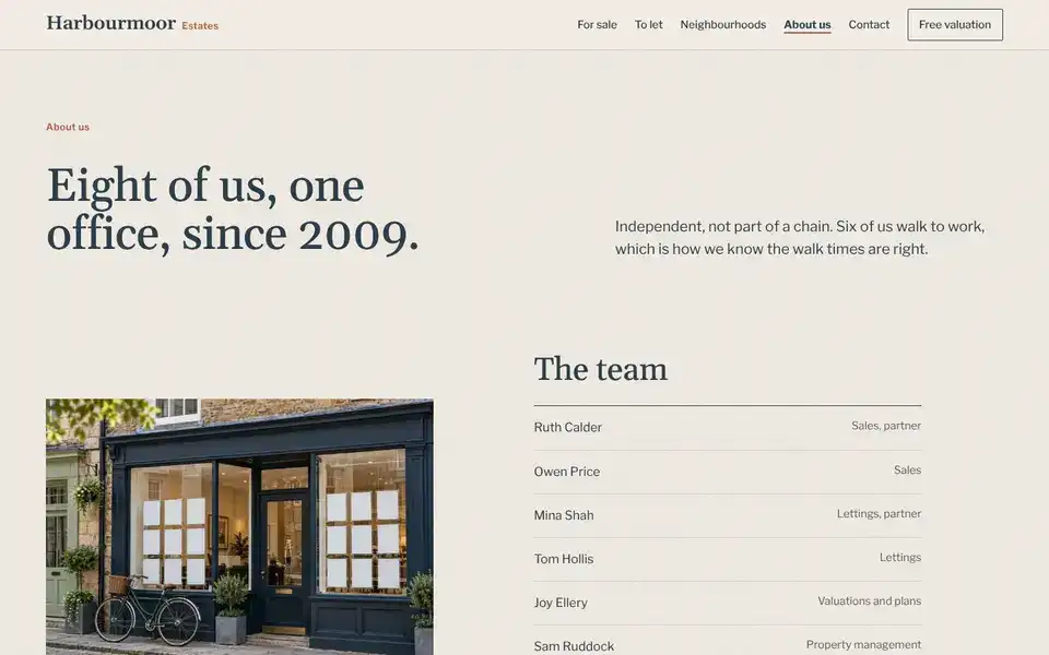 Harbourmoor, page "About the team", first screen