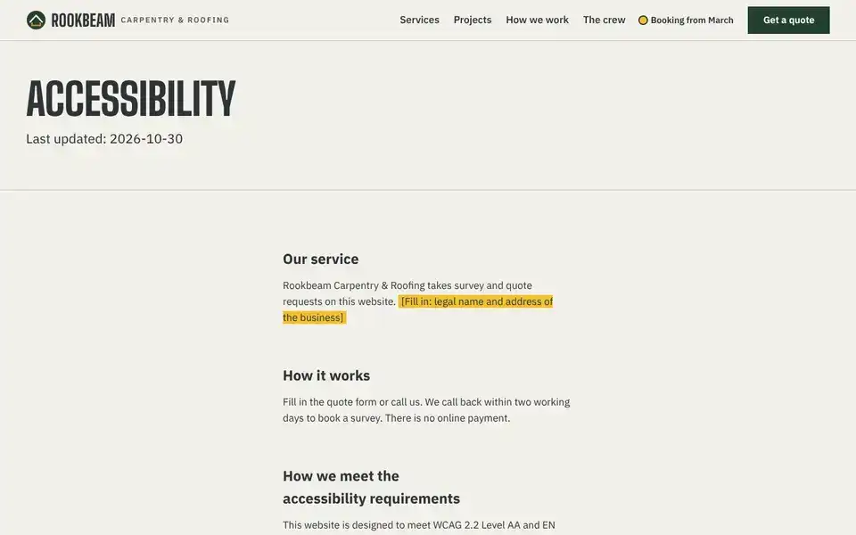 Rookbeam, page "Accessibility", first screen