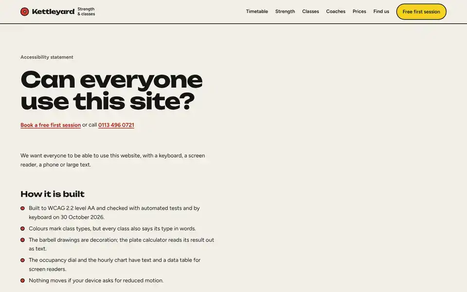 Kettleyard, page "Accessibility", first screen