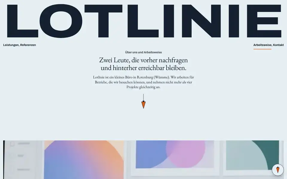 Lotlinie, page "Über uns und Arbeitsweise", first screen