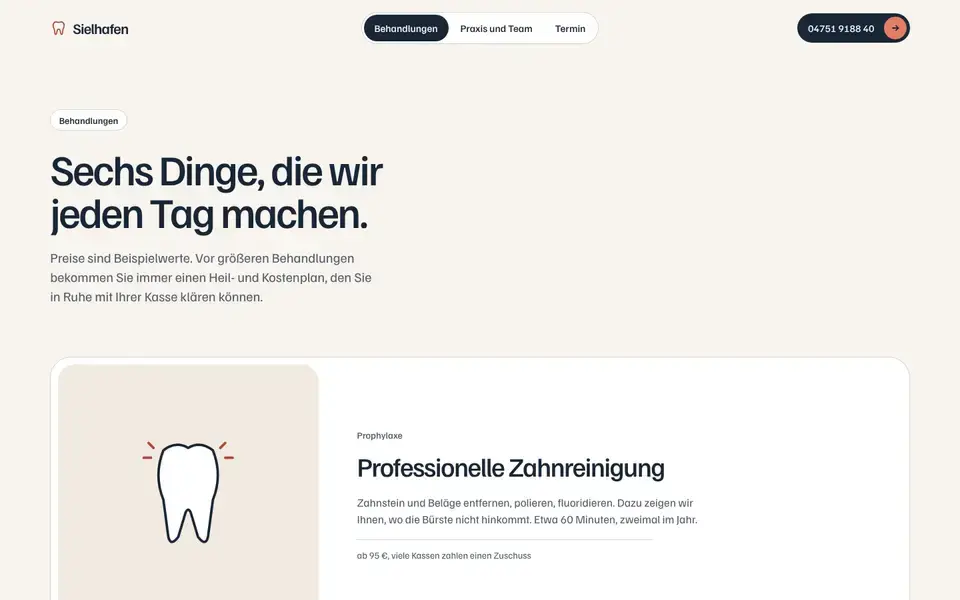 Sielhafen, page "Behandlungen", first screen