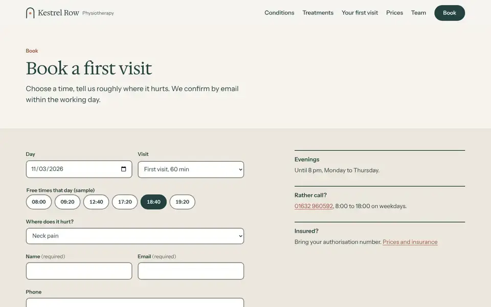 Kestrel Row, page "Book", first screen
