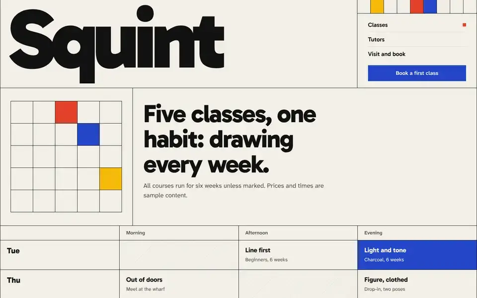 Squint, Seite „Classes and timetable“, erster Bildschirm