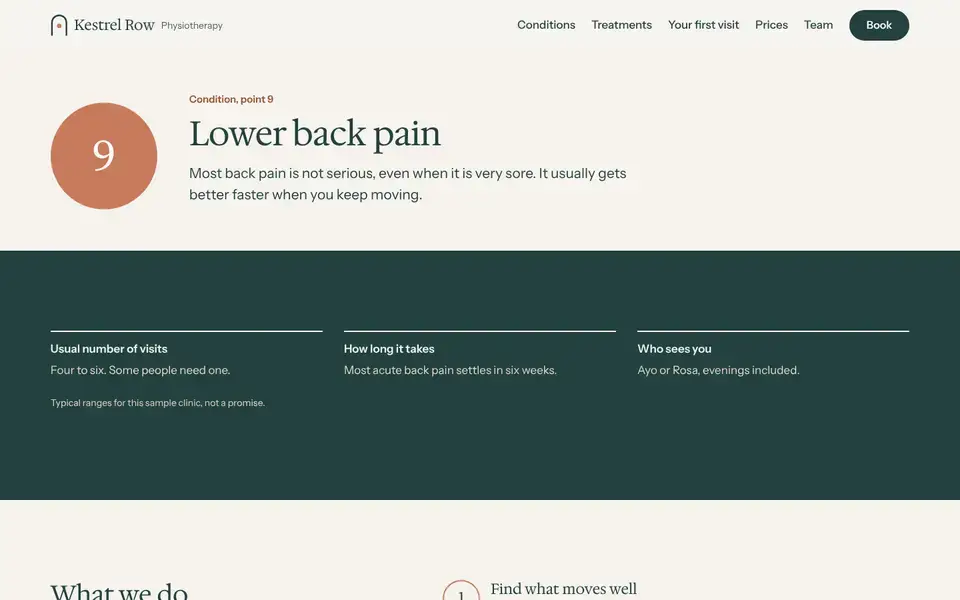Kestrel Row, page "Condition: Lower back pain", first screen