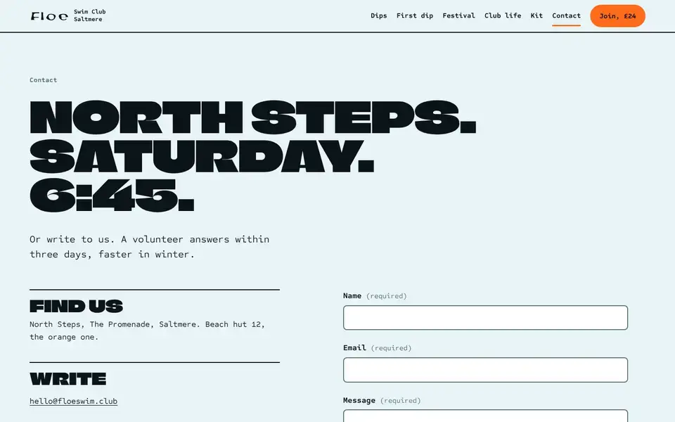 Floe, page "Contact", first screen