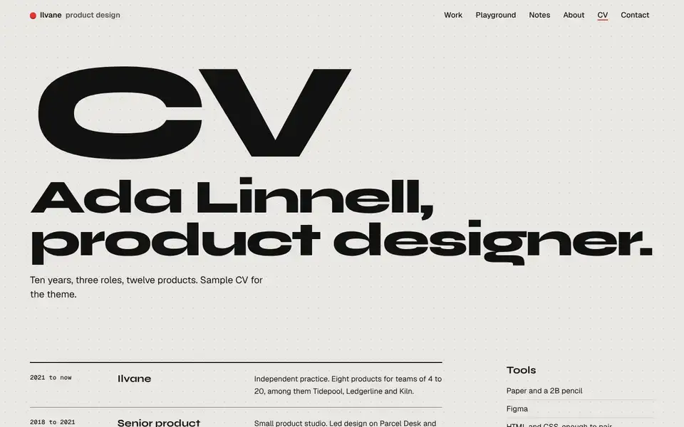 Ilvane, page "CV", first screen