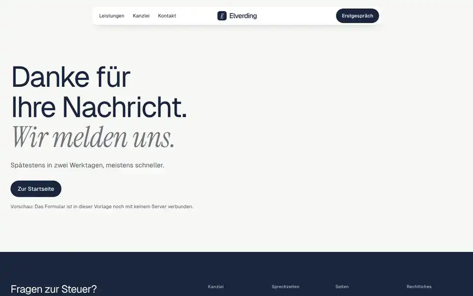 Elverding, page "Danke-Seite", first screen