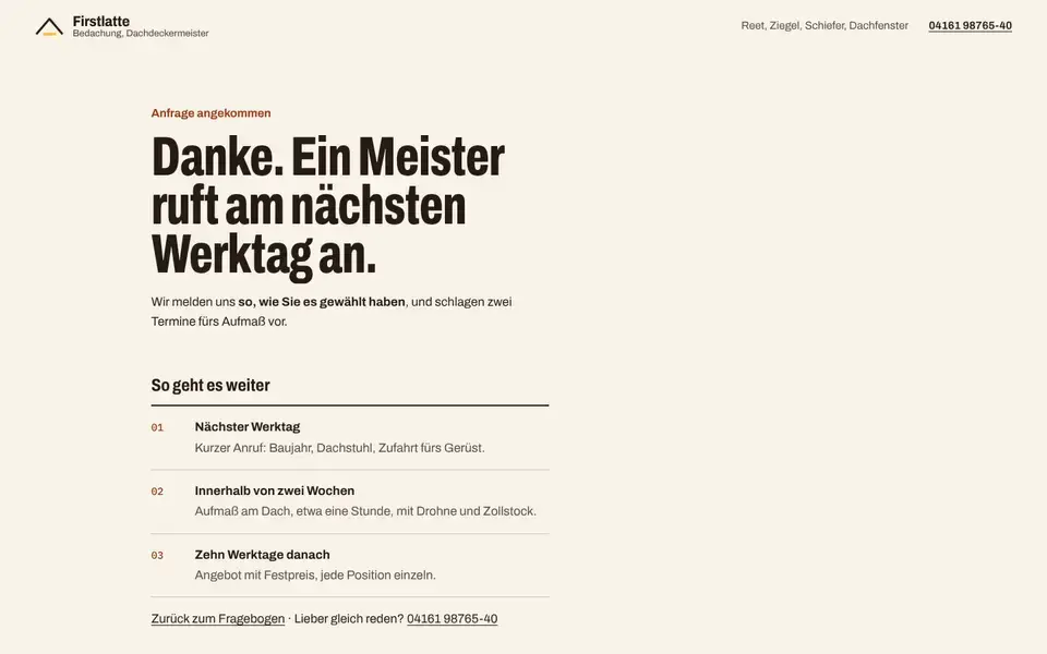 Firstlatte, page "Ergebnis / Danke", first screen