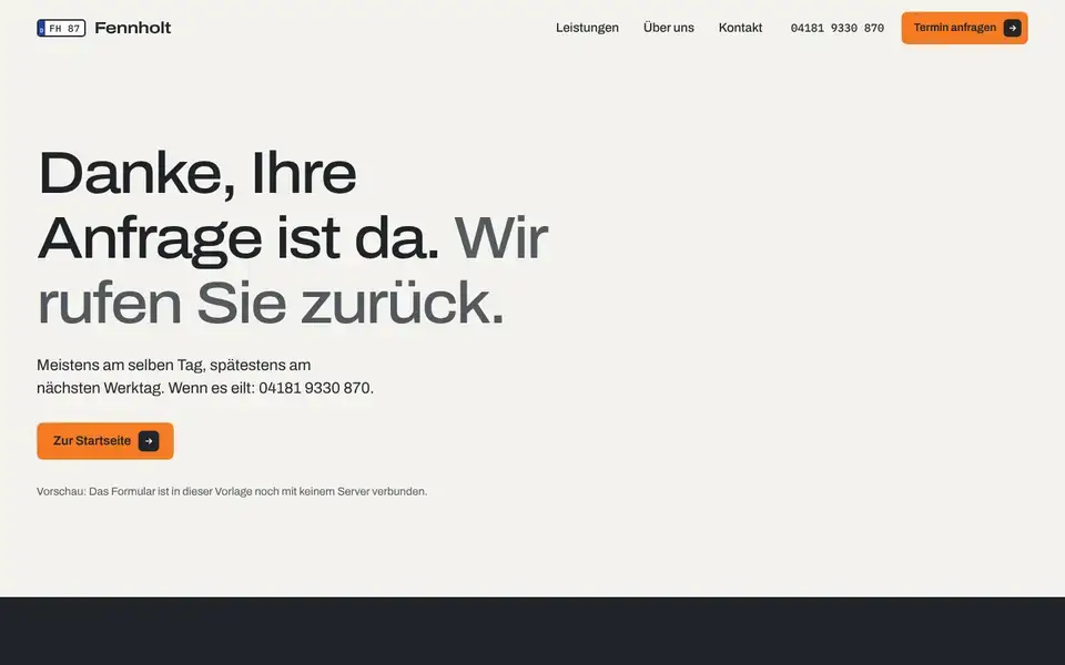 Fennholt, page "Danke-Seite", first screen