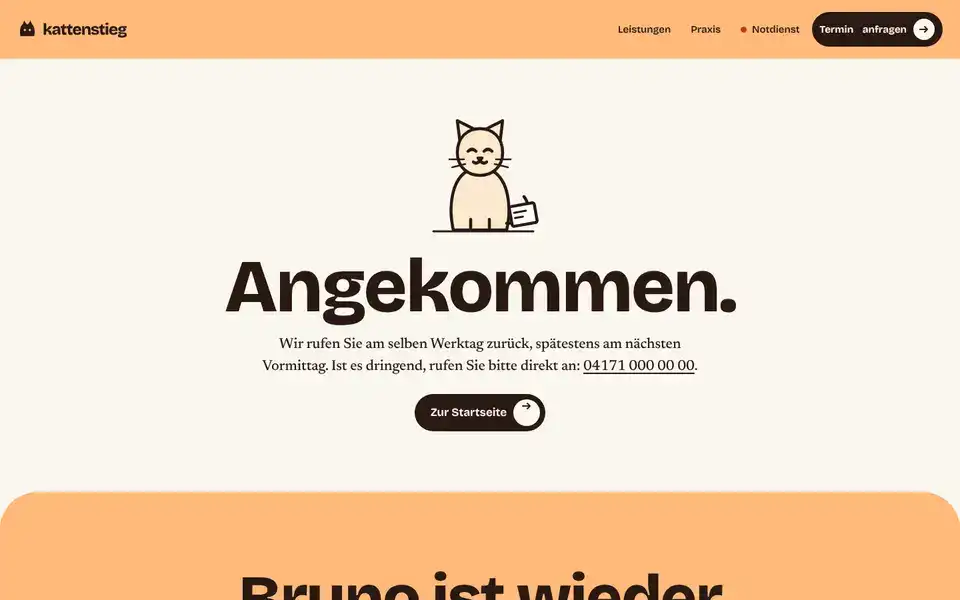 Kattenstieg, page "Danke für Ihre Anfrage", first screen