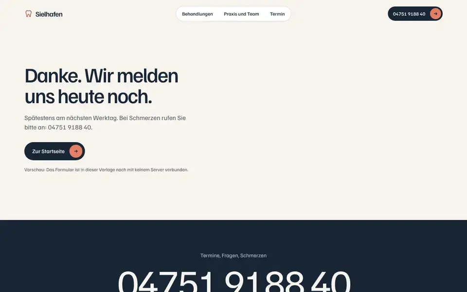 Sielhafen, page "Danke-Seite", first screen