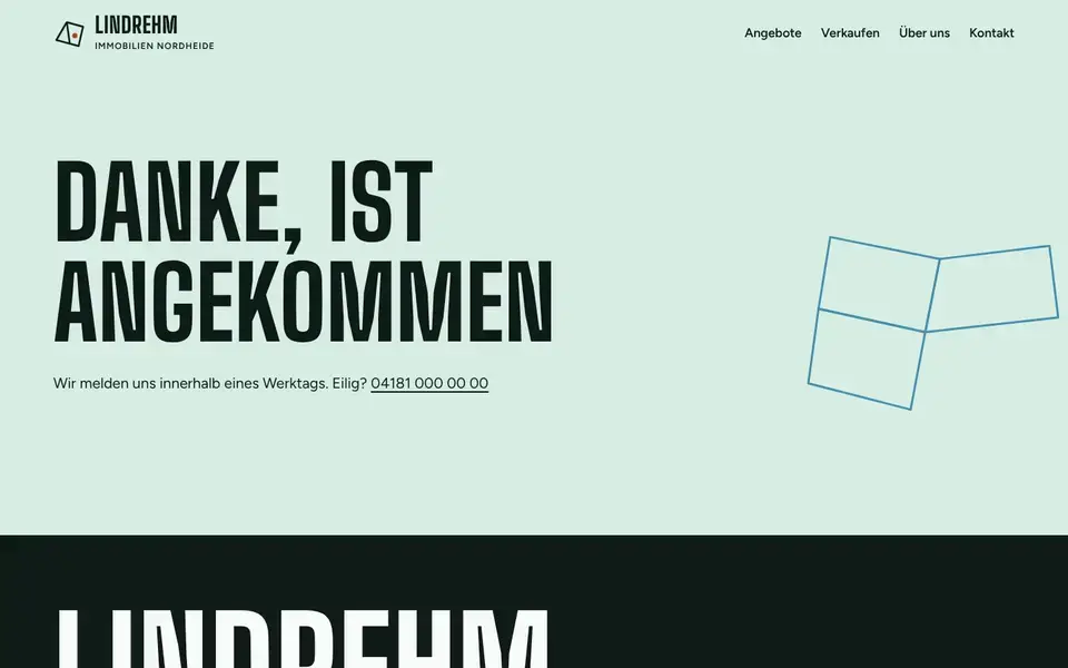 Lindrehm, page "Danke", first screen