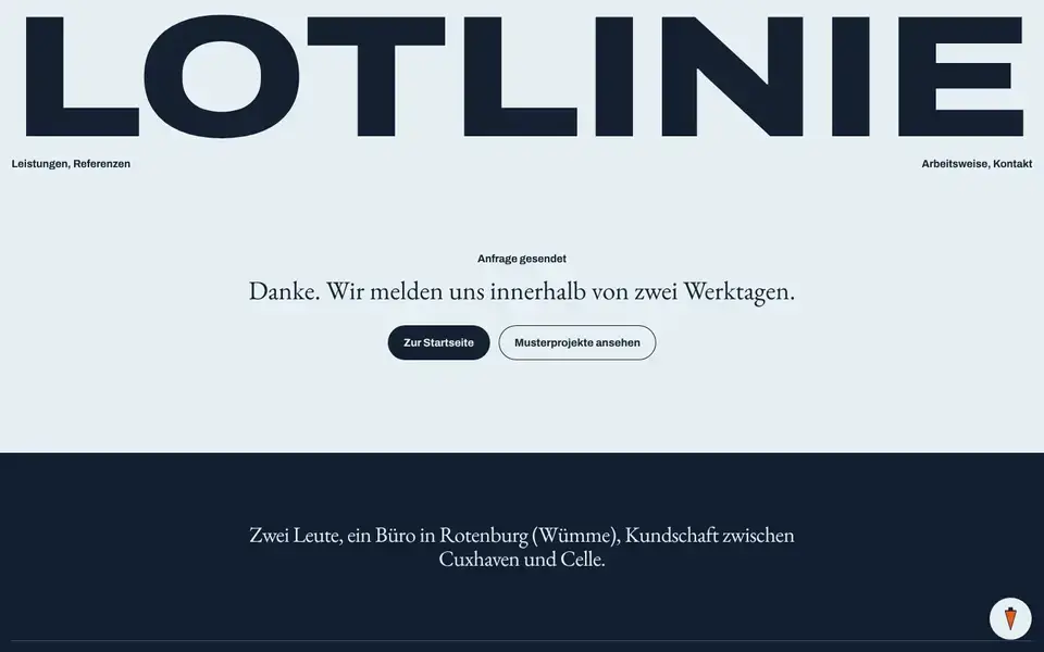Lotlinie, page "Danke-Seite", first screen
