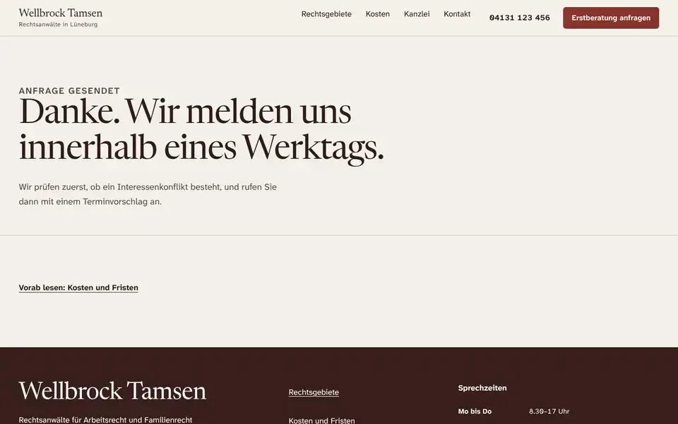 Wellbrock Tamsen, page "Danke-Seite", first screen