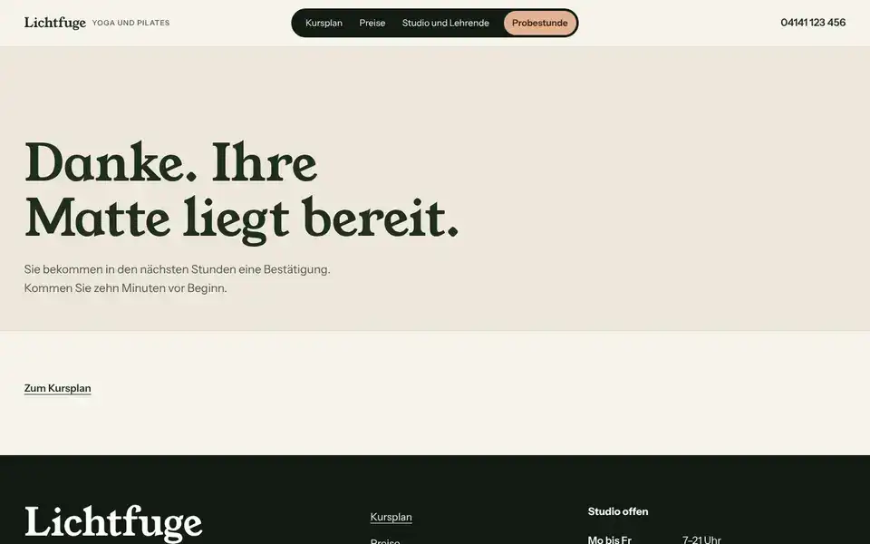 Lichtfuge, page "Danke-Seite", first screen