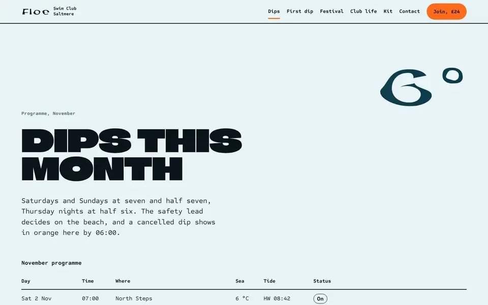 Floe, page "Dips (programme)", first screen