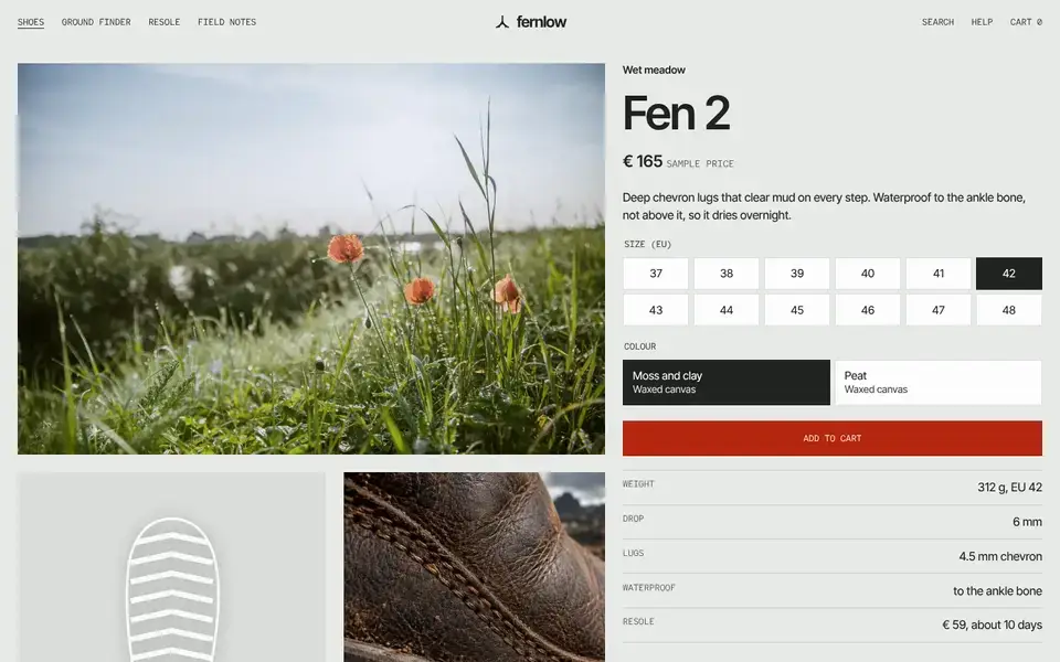Fernlow, page "Product: Fen 2", first screen