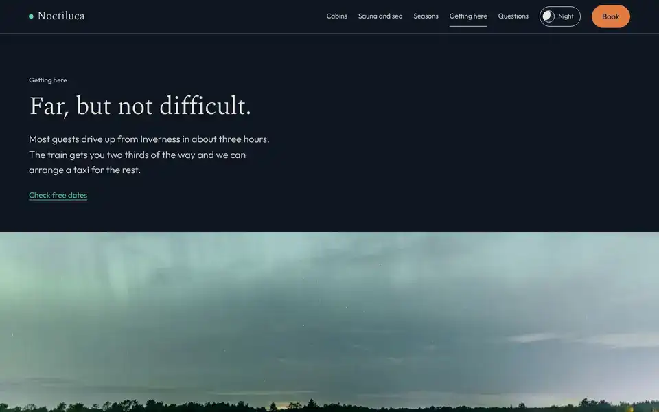Noctiluca, page "Getting here", first screen