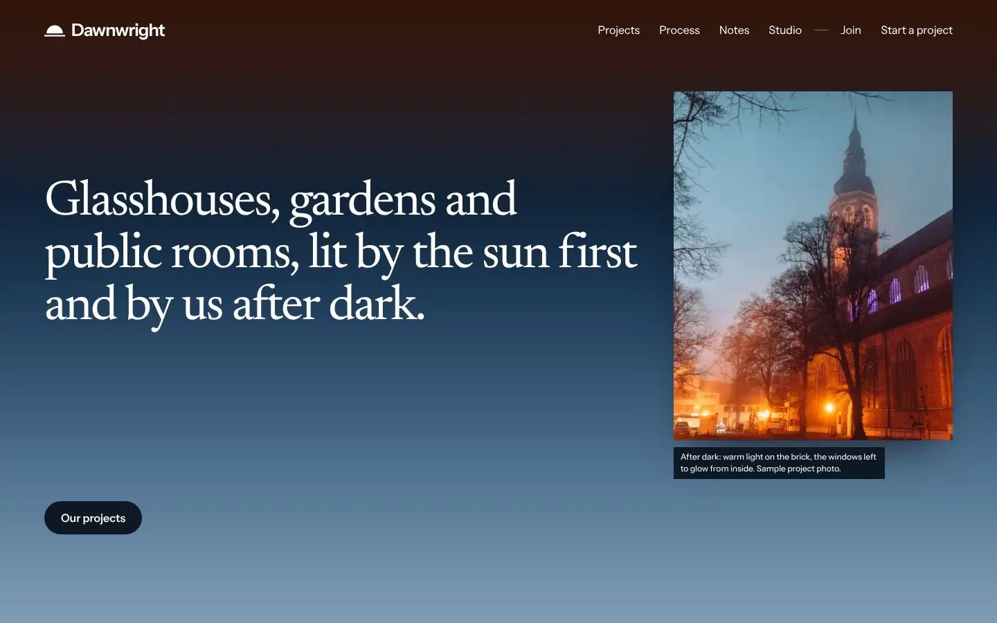 Dawnwright, Seite „Home“, erster Bildschirm
