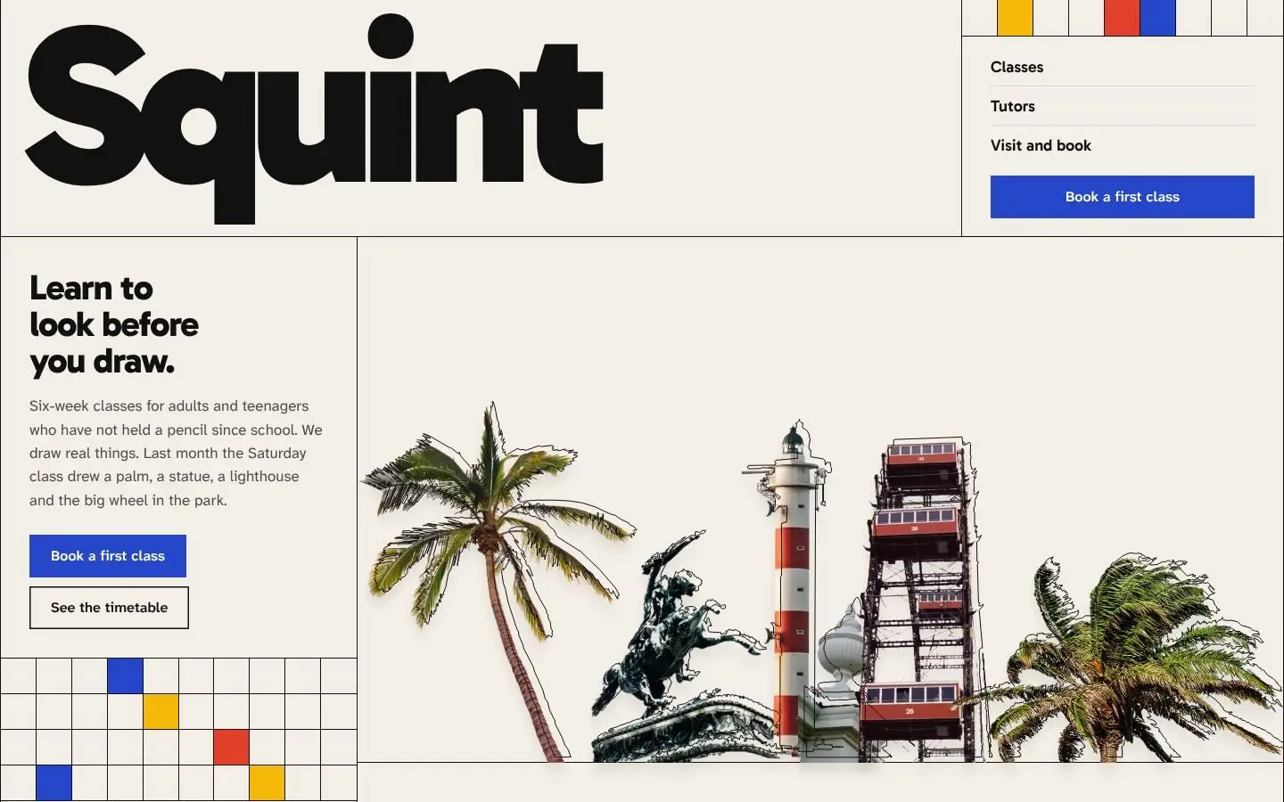 Squint, Seite „Home“, erster Bildschirm