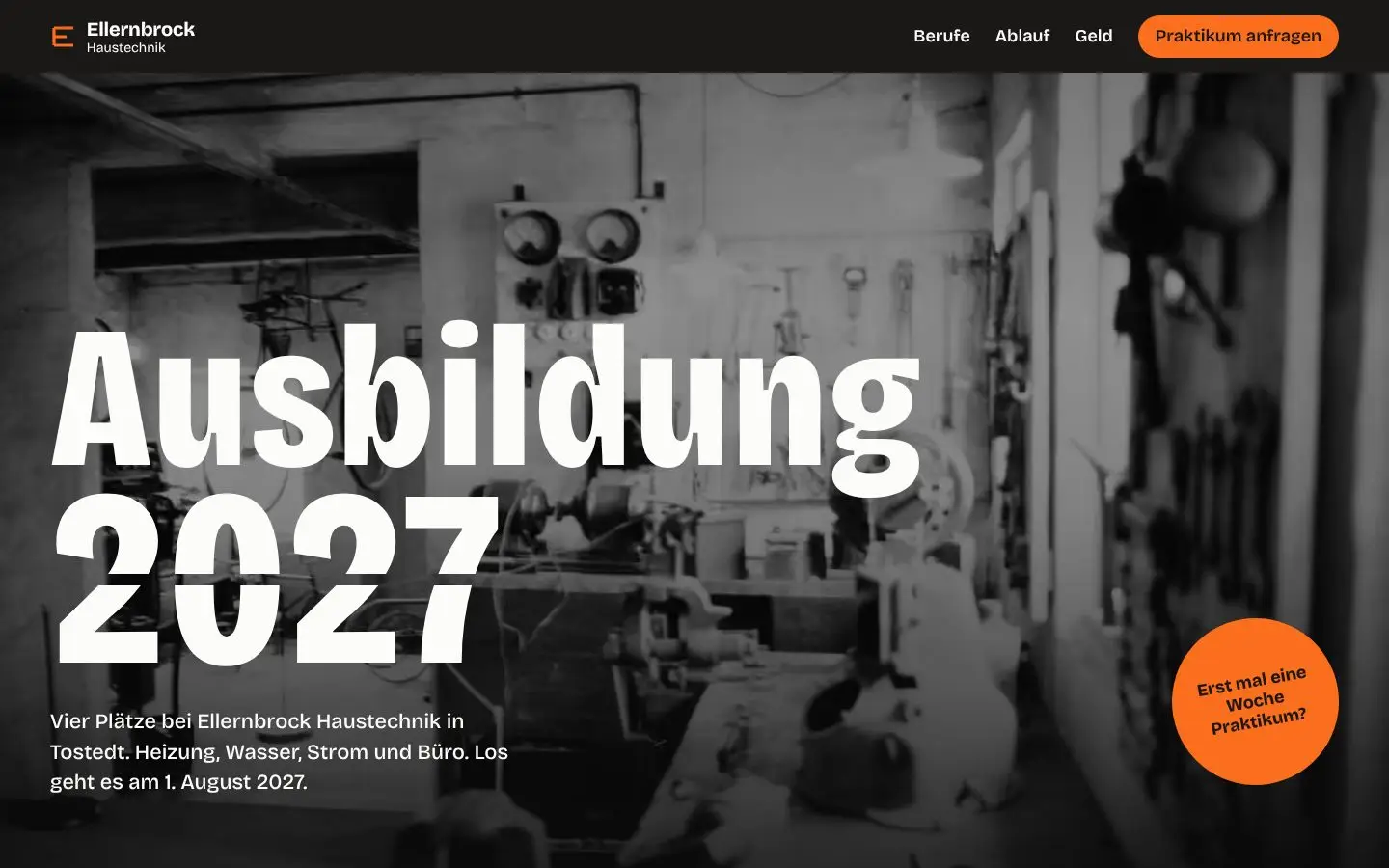 Ellernbrock, page "Start (Ausbildung 2027, One-Pager)", first screen