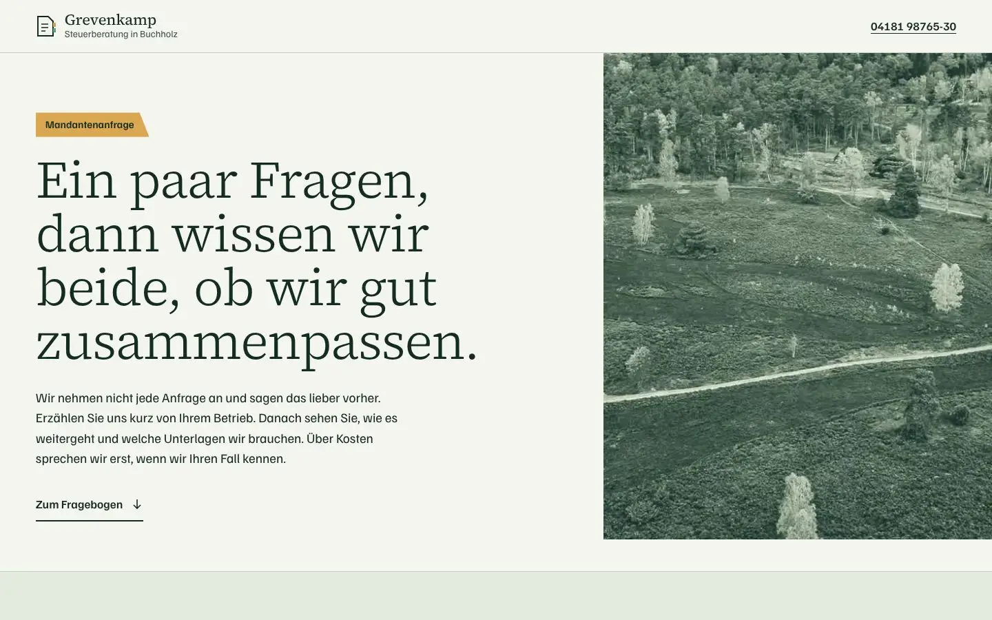 Grevenkamp, page "Start (Mandantenanfrage)", first screen