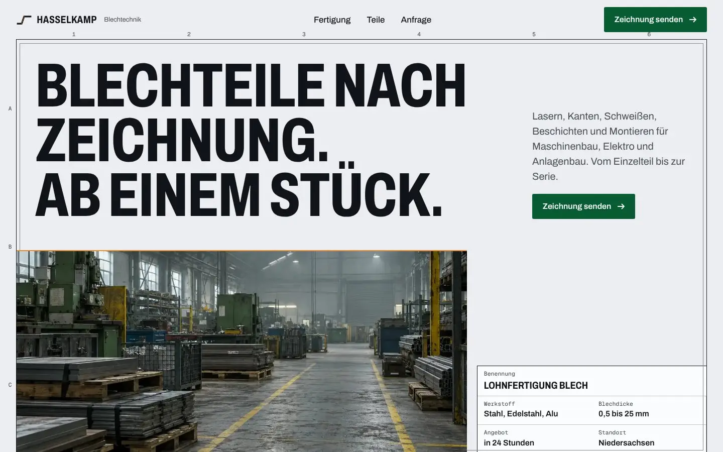 Hasselkamp, page "Startseite", first screen
