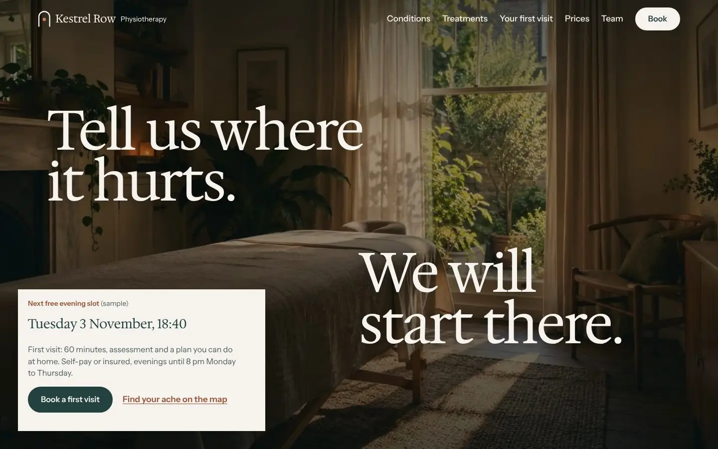 Kestrel Row, page "Home", first screen