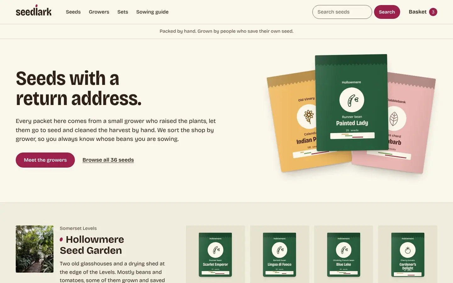 Seedlark, page "Home (grower blocks, sets band)", first screen