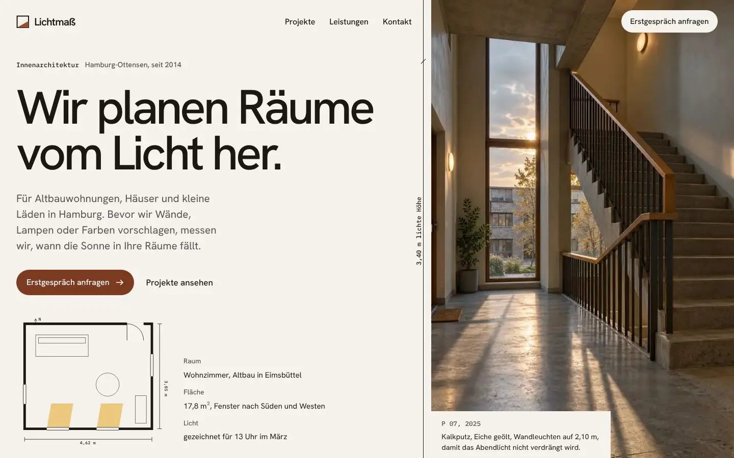 Lichtmaß, page "Startseite", first screen